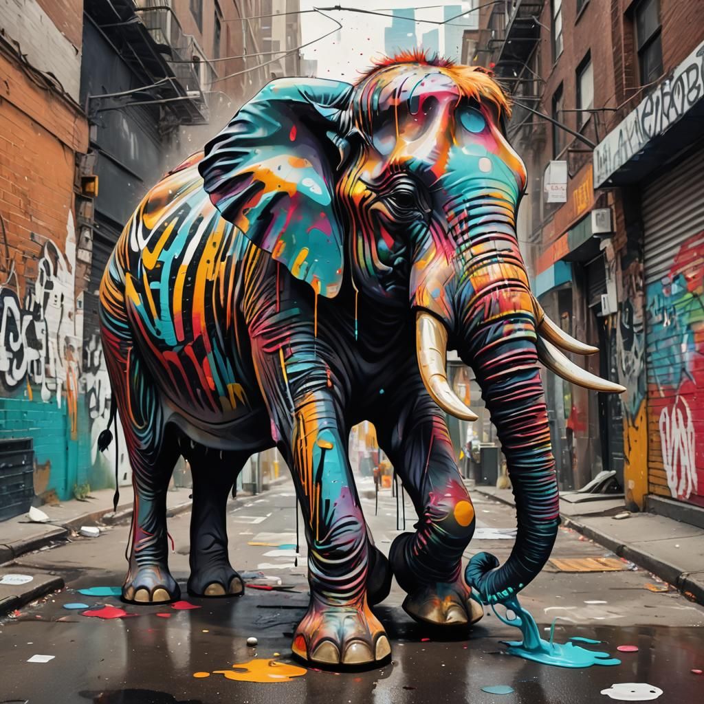 Elephant-Zebra Hybrid in New York Street Art