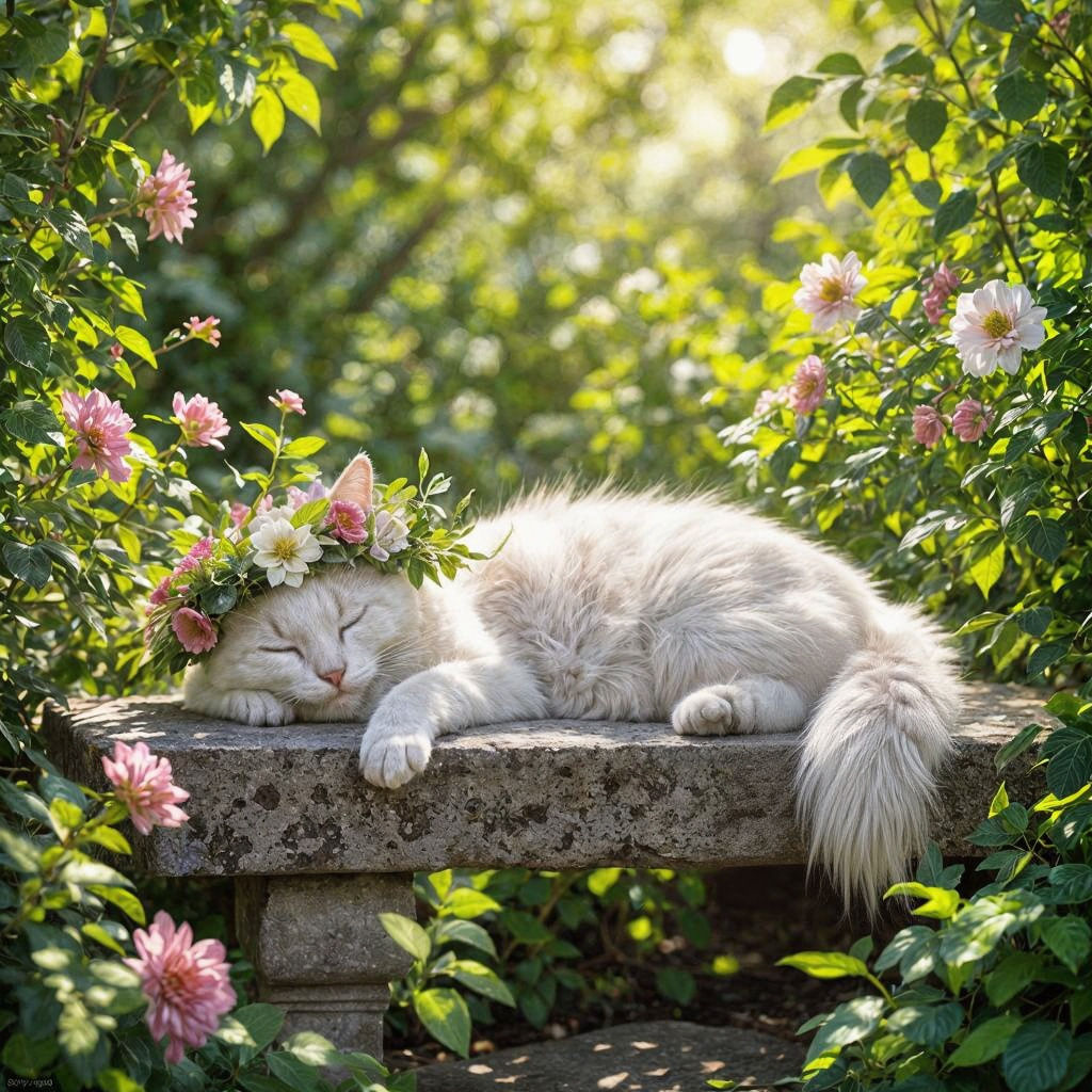 Cat Nap in Renaissance Garden: Hyperrealistic Art