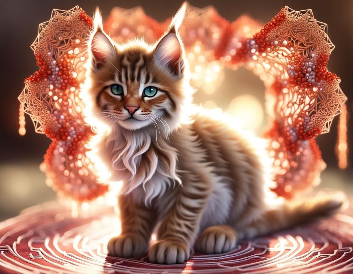 Adorable Lynx Kitten in Futuristic Garden Art