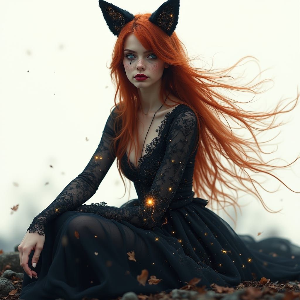 Cosmic Goddess in Ethereal Black Gown