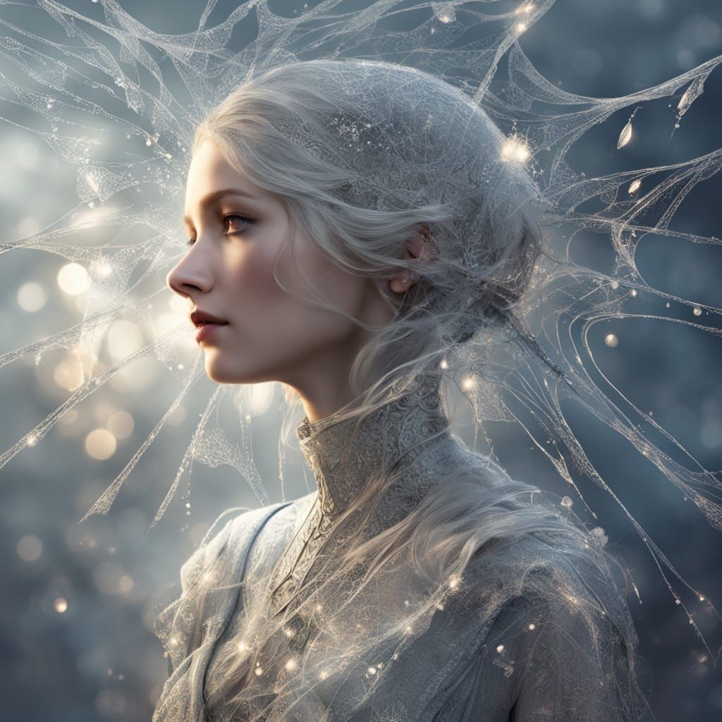 Surreal Silver Spiderweb Dress in Ethereal Fantasy Art