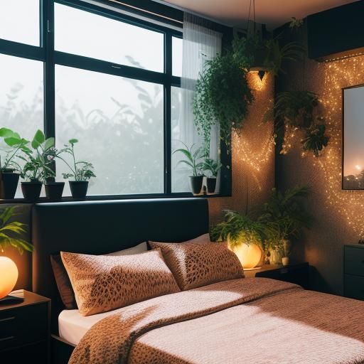 Modern Peach and Black Bedroom with Natural Lighting
