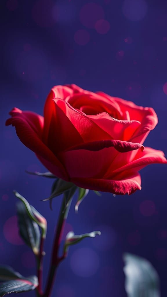 Red Rose Against Stardust in Surrealist Style