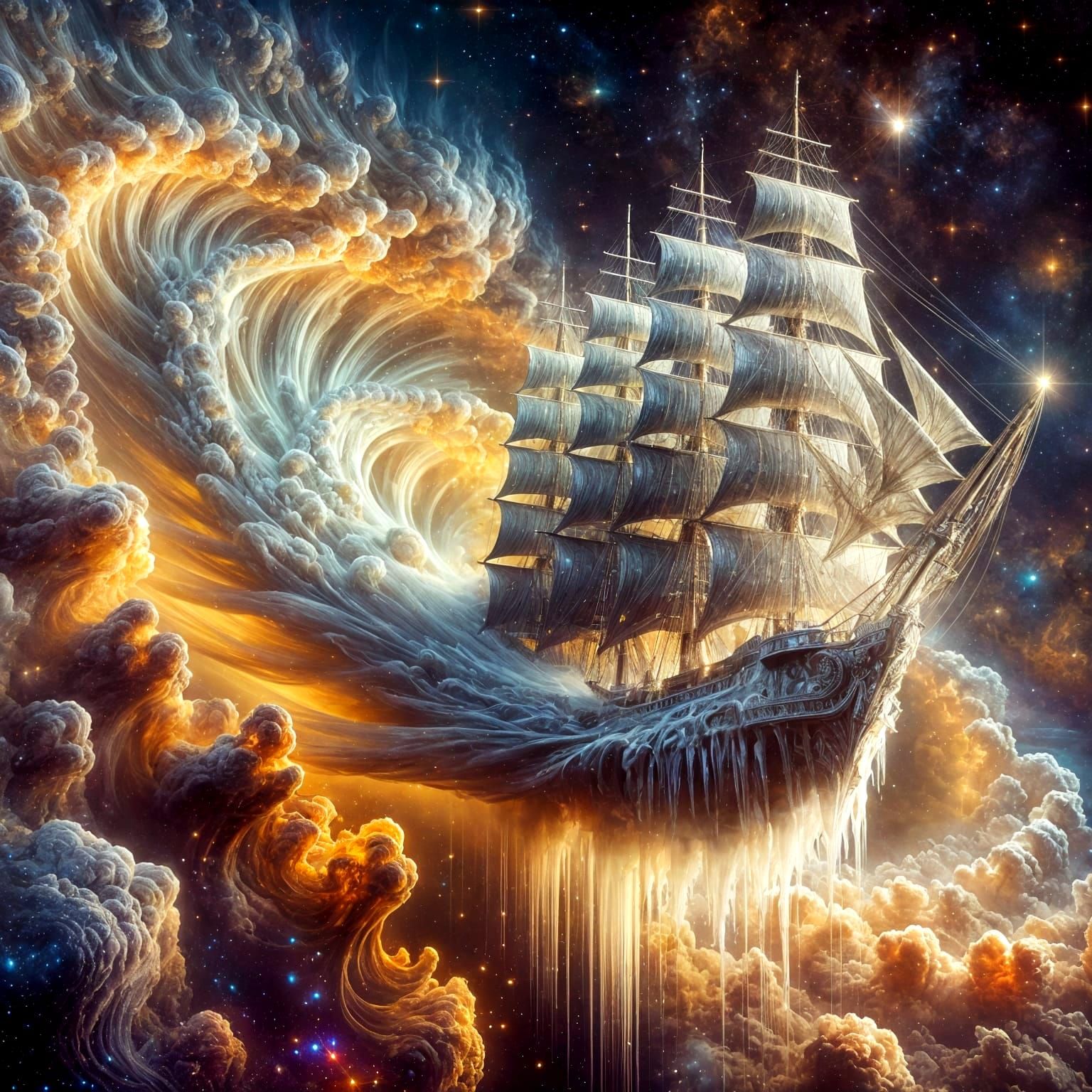 Ethereal Ghost Ship in Cosmic Hues