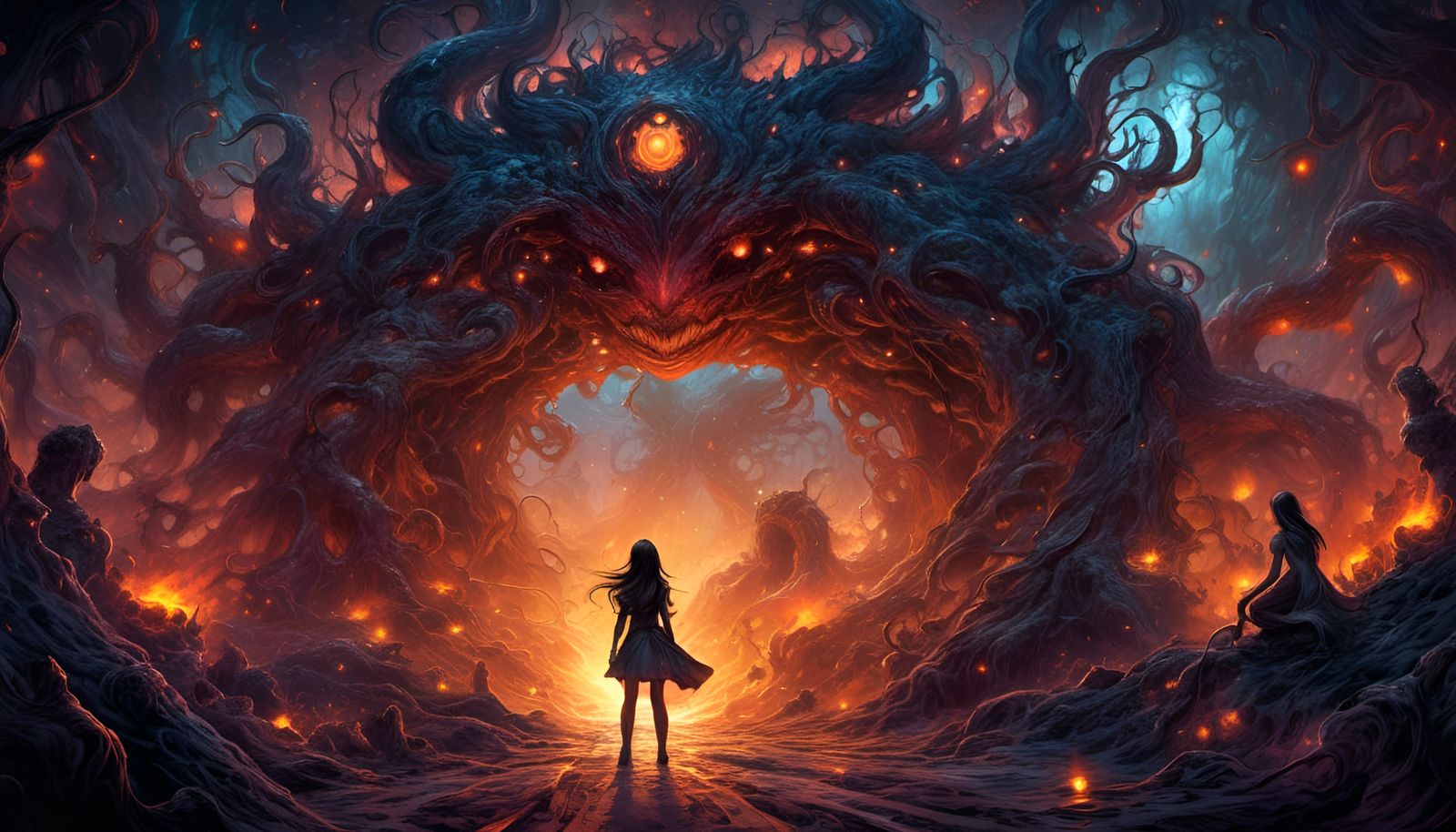 Monster Creeping from Haunted Portal, Halloween Digital Art