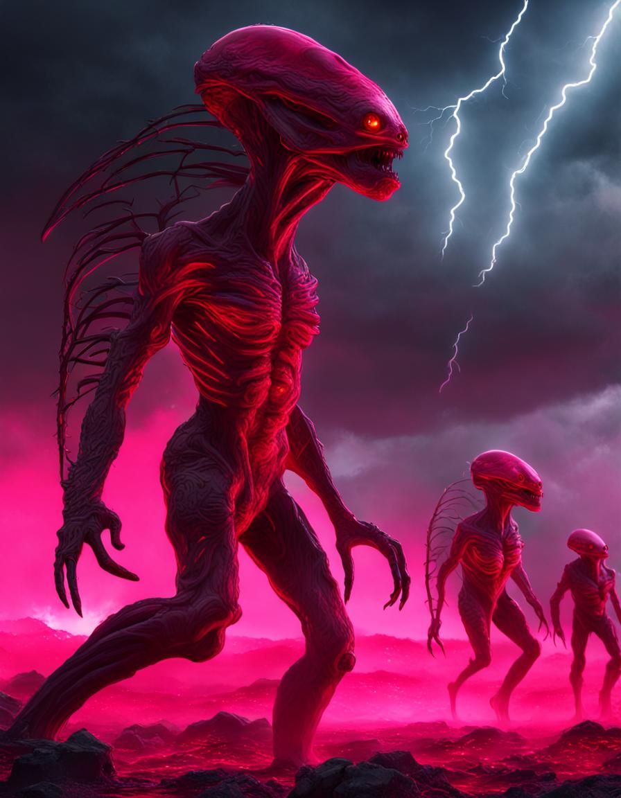 Neon crimson,Thunderstorm in prehistoricore
Early earth inva...