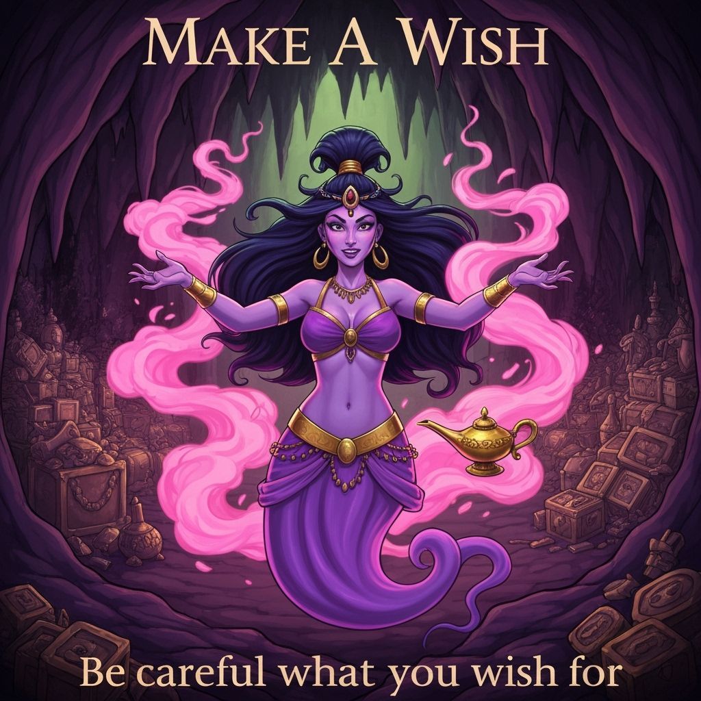 Female Genie in Treasure Cave in Alphonse Mucha Style