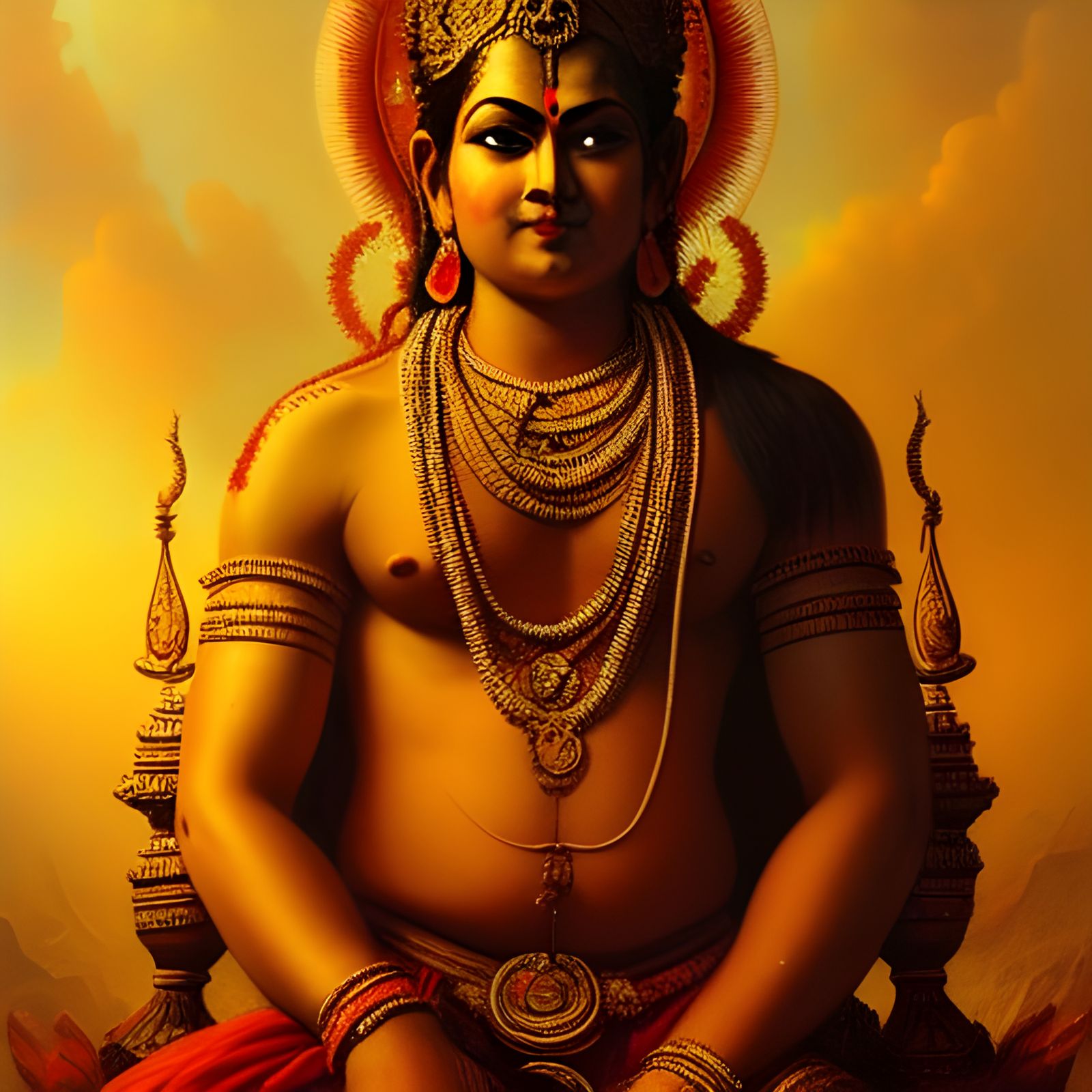 Hindu God Pushan Portrait in Oil Painting Style