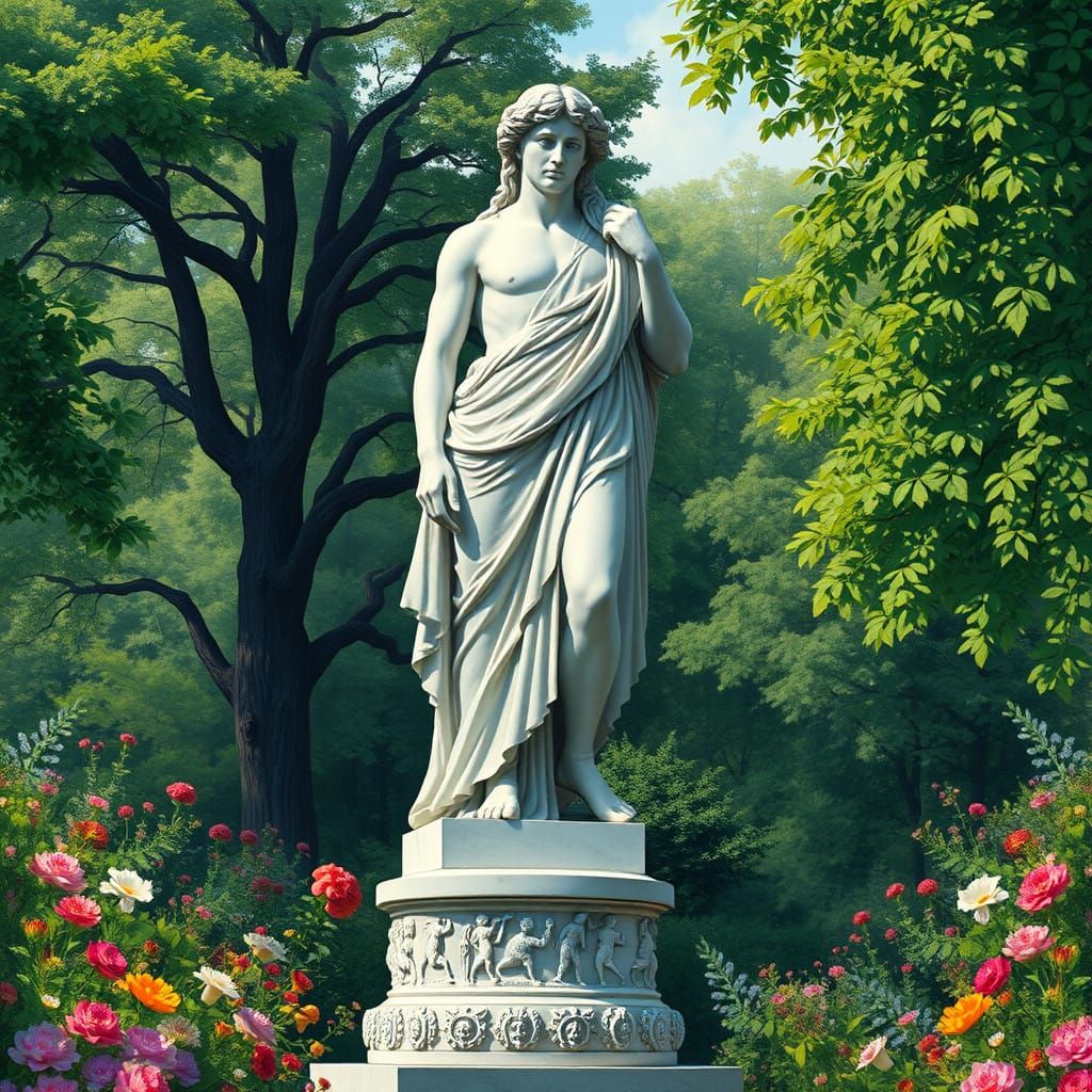 Apollo in a Lush Garden, Gouache on Paper Masterpiece
