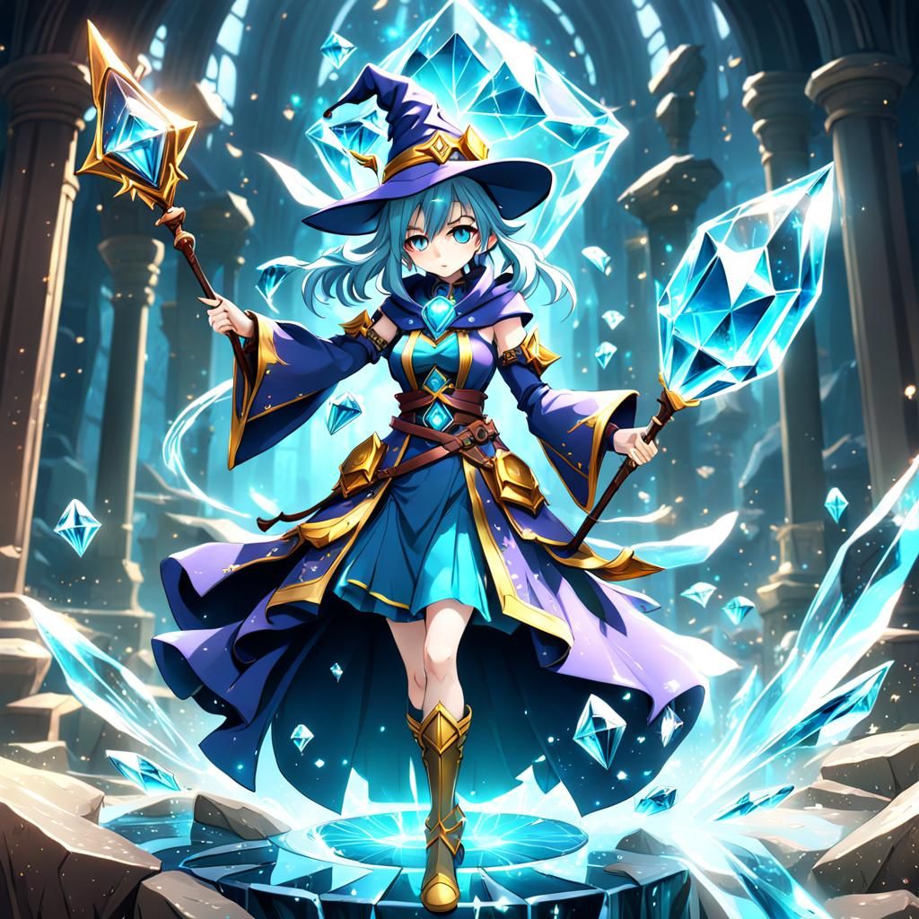 Anime Crystal Wizard Girl: Detailed Matte Painting