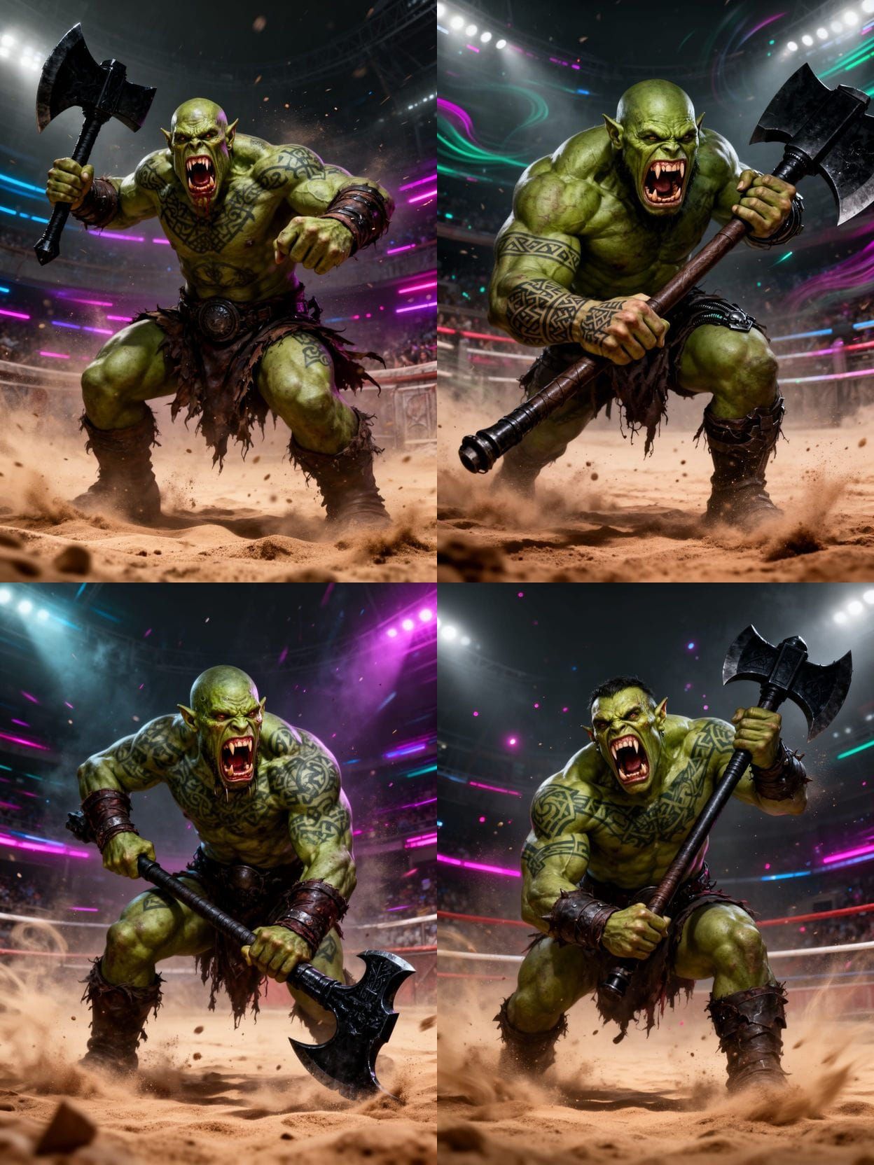 Green Orc Berserker With Black Axe in Arena