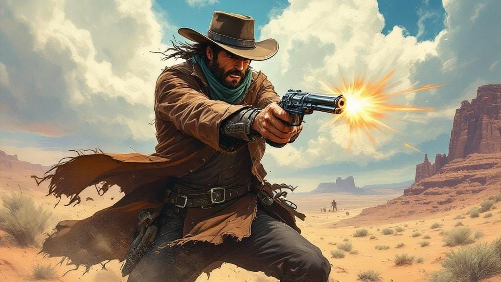 Cowboy Desert Battle in Manga-Inspired Realism