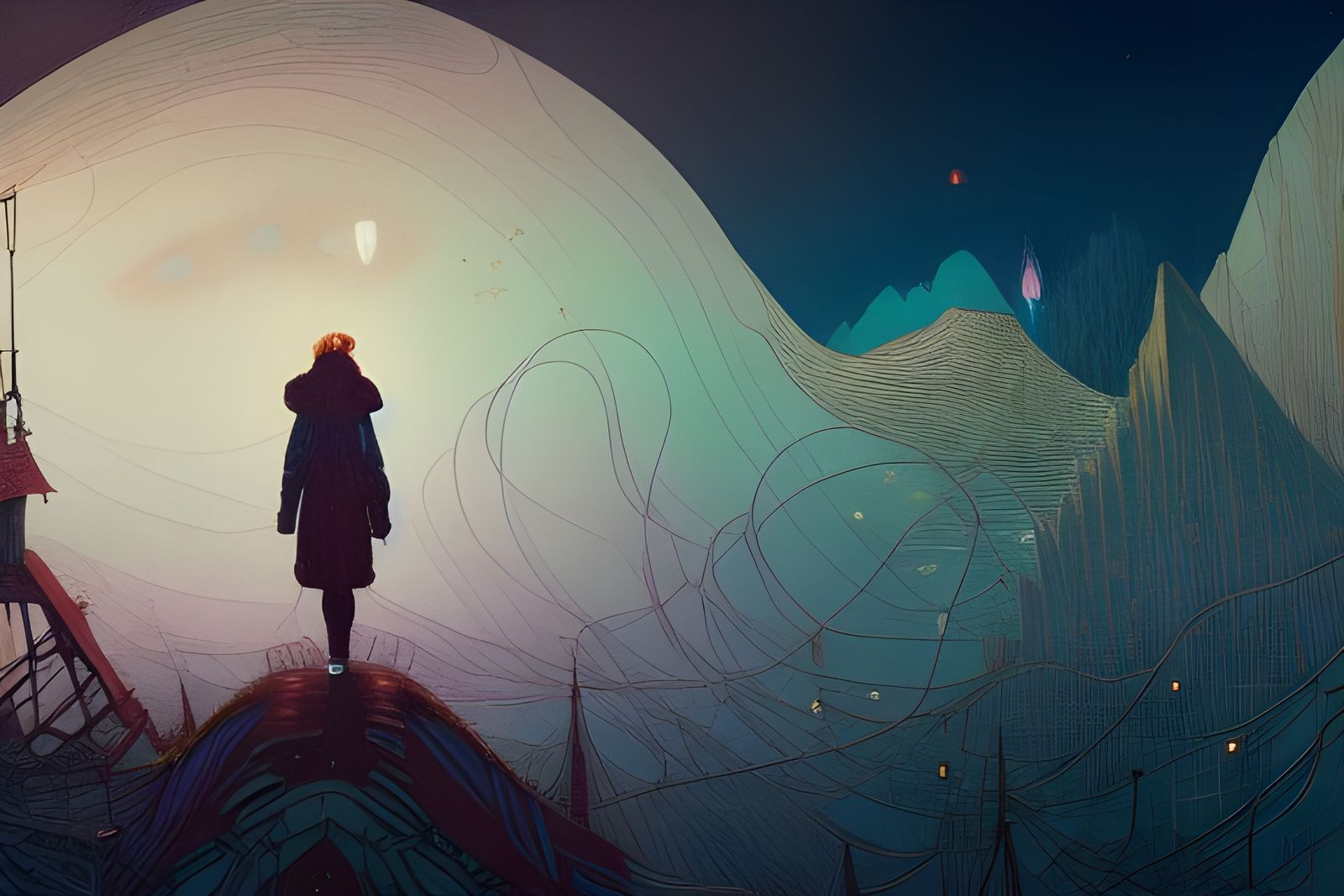 Woman Gazing at Starry Sky: Digital Illustration