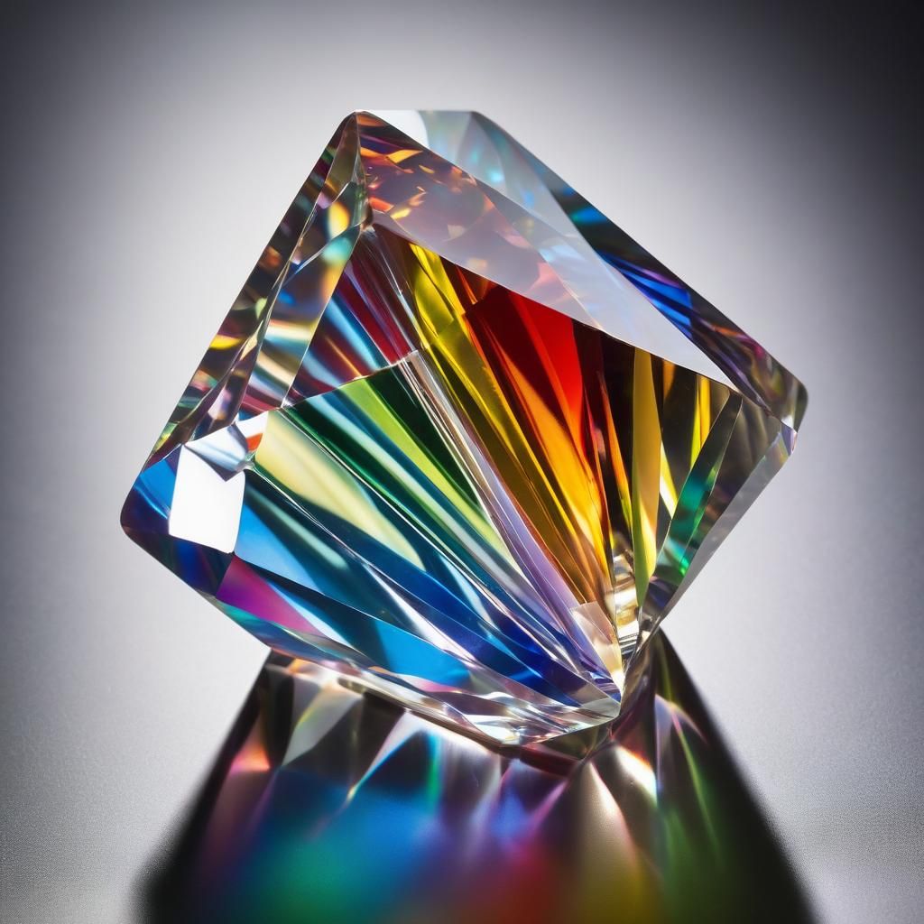 Crystal Prism Refracting Light in Rainbow Colors