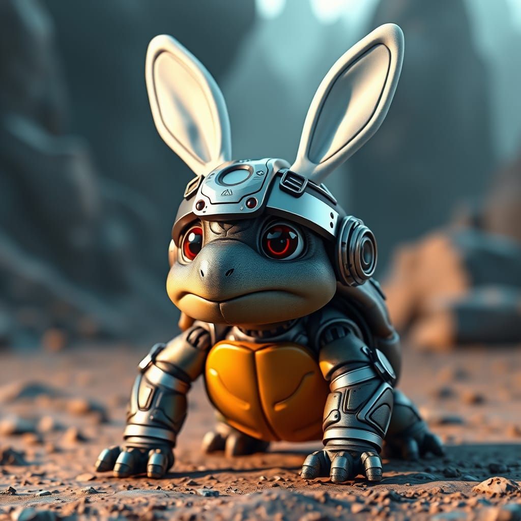 Cartoon Turtle in Bunny Costume with Mechanical Details