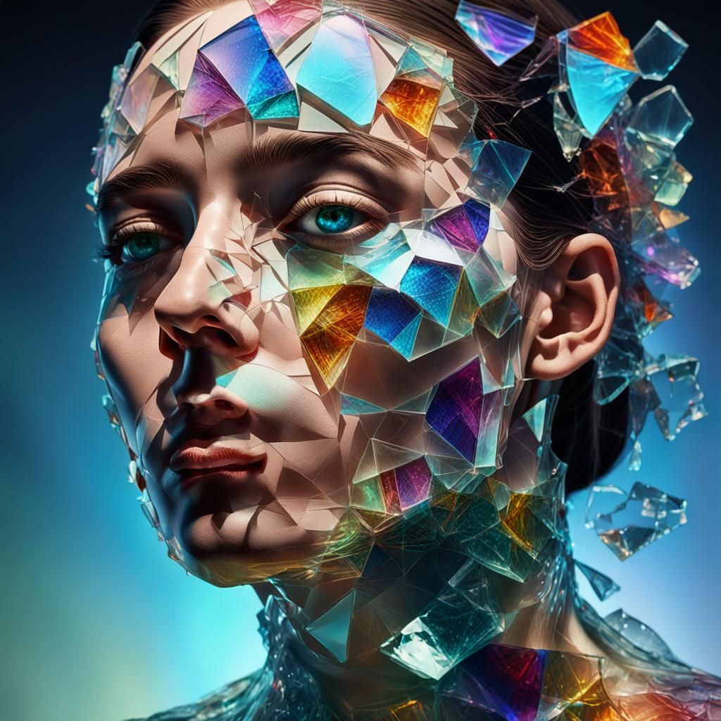 Glass Woman Portrait with Art Nouveau Border