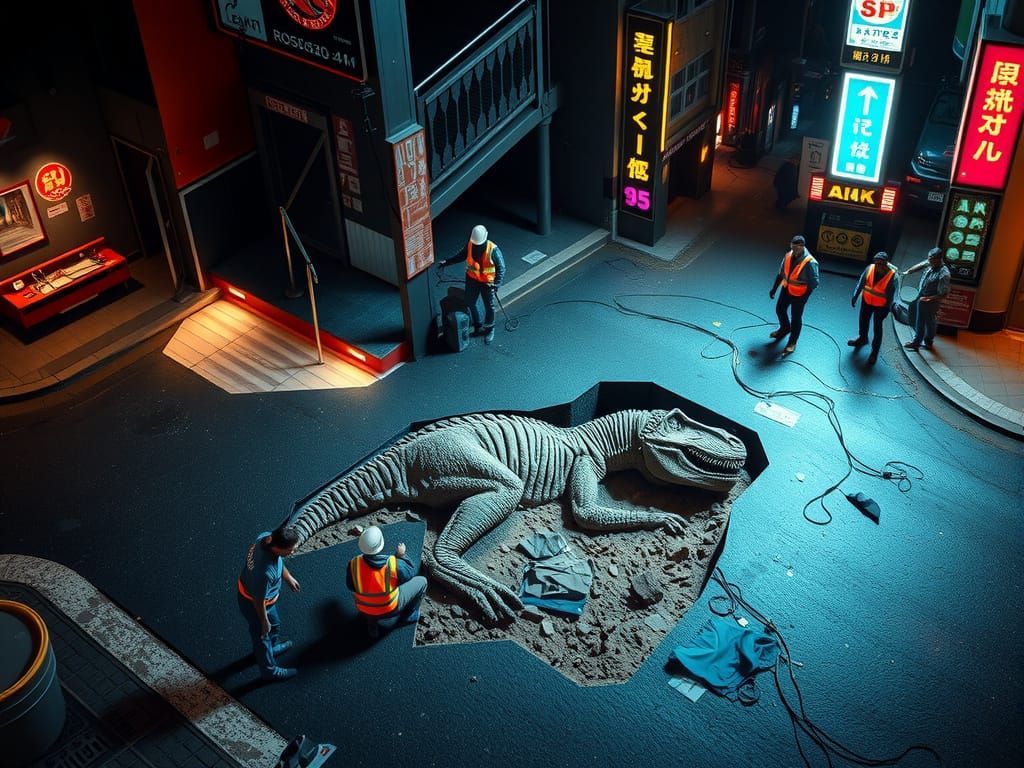Cyberpunk Archeologists Discover Dinosaur Fossil
