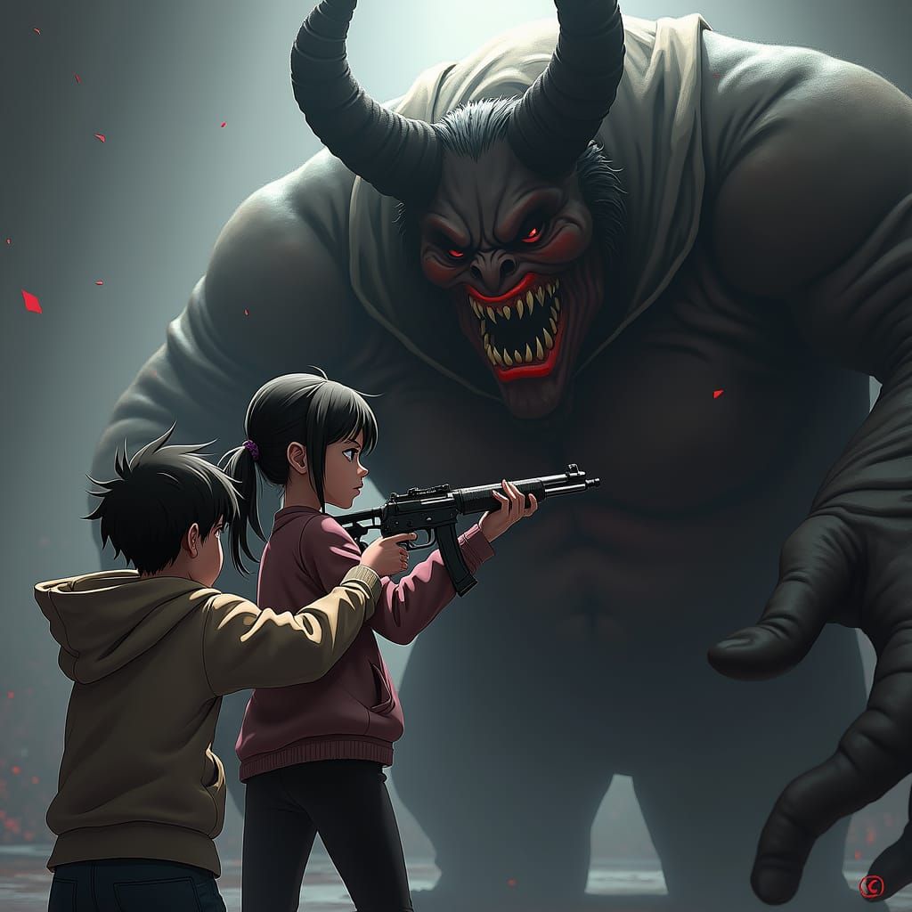 Heroine vs Demon in Anime Style