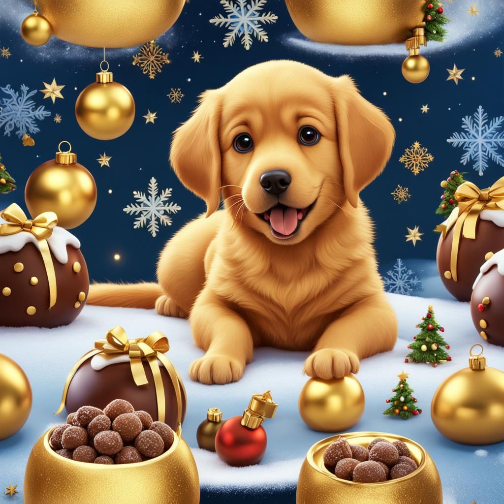 Golden Puppy Christmas in Pixar Style