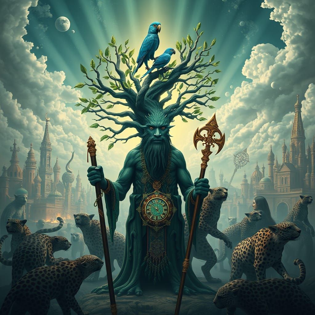 Surreal Leopard Shaman in City of Light