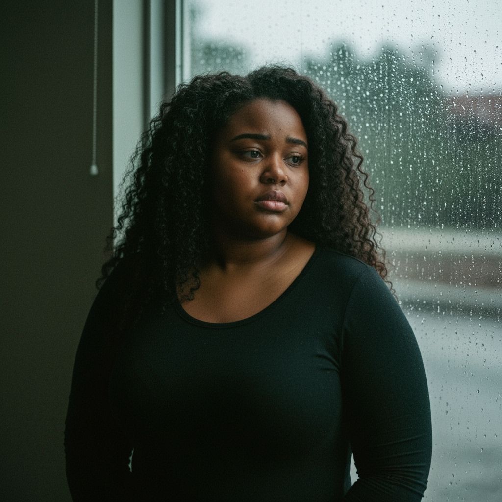 Sad Woman by Rainy Window Cinematic Film Still