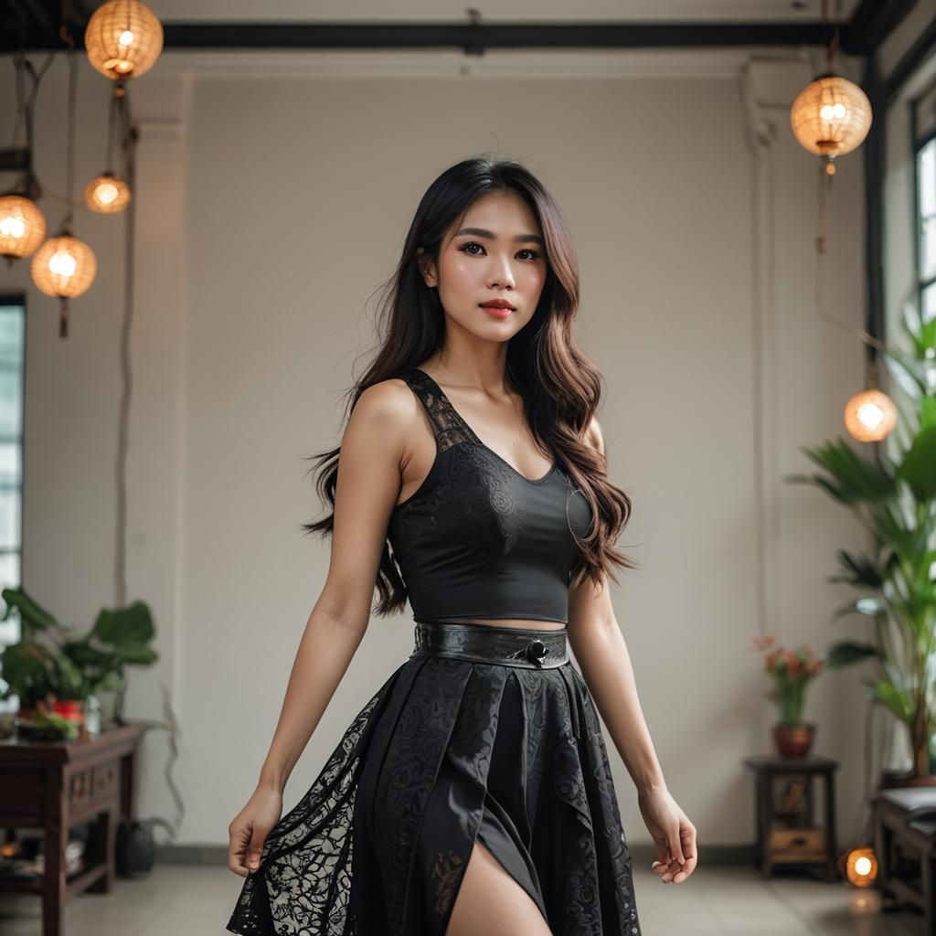 Confident Vietnamese Woman in Gothic Outfit: Professional Ph...