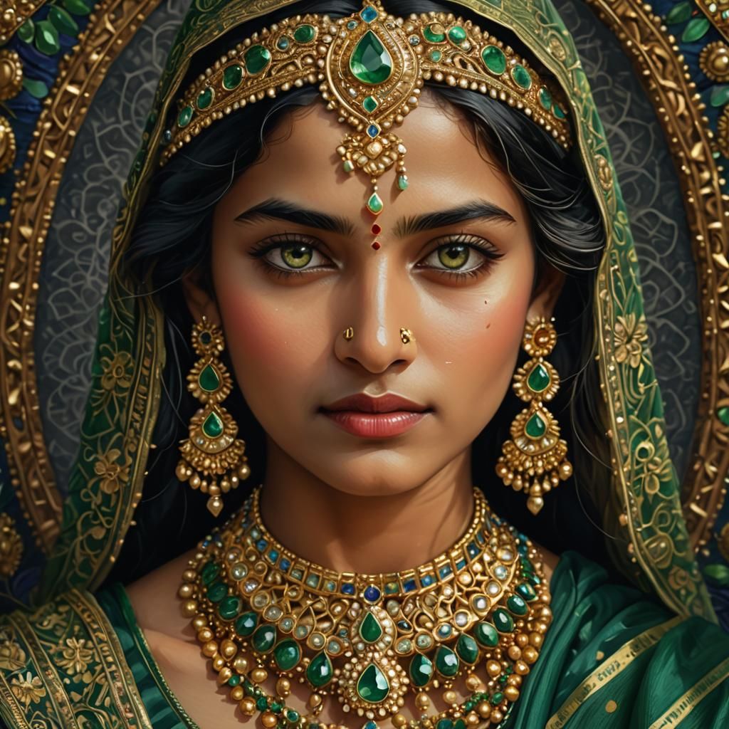 Strikingly beautiful Indian woman wears her ceremonial jewel...
