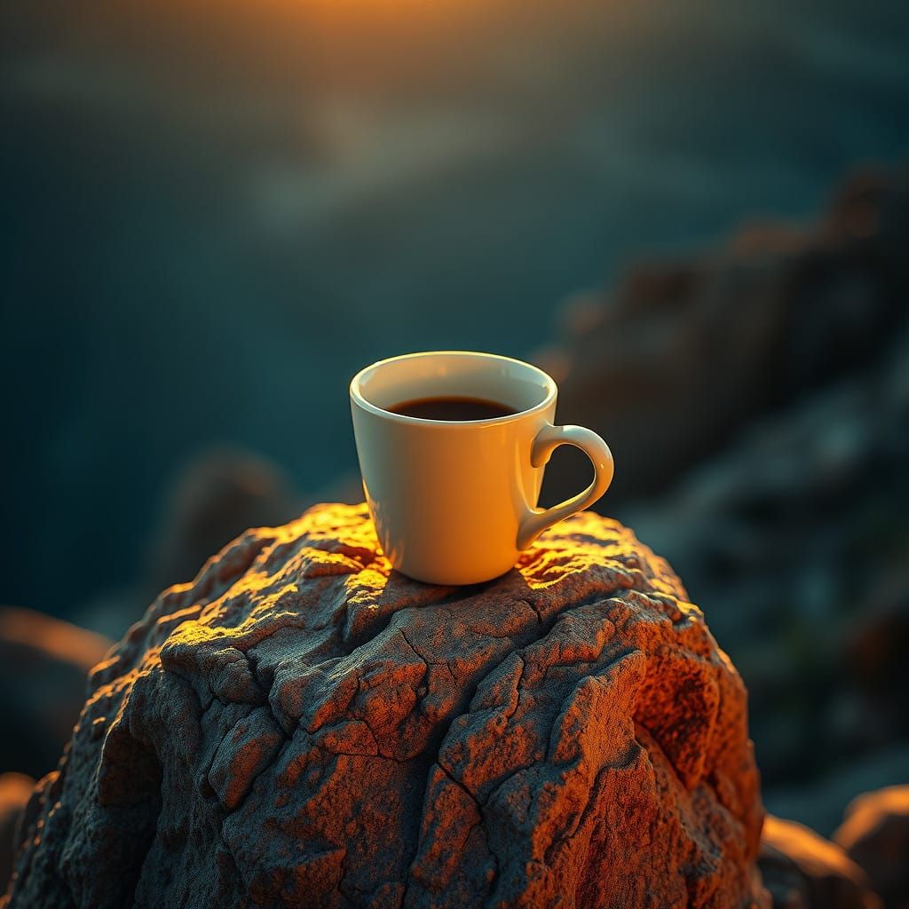 Warm Sunset Illuminates a Weathered Rock Formation with an E...