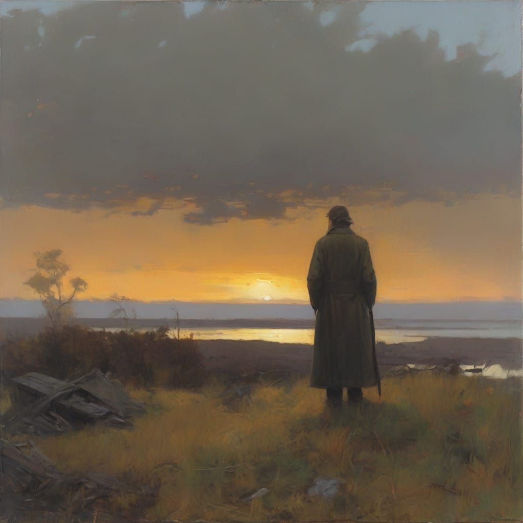 Hopeful Figure Emerges from a Desolate Landscape