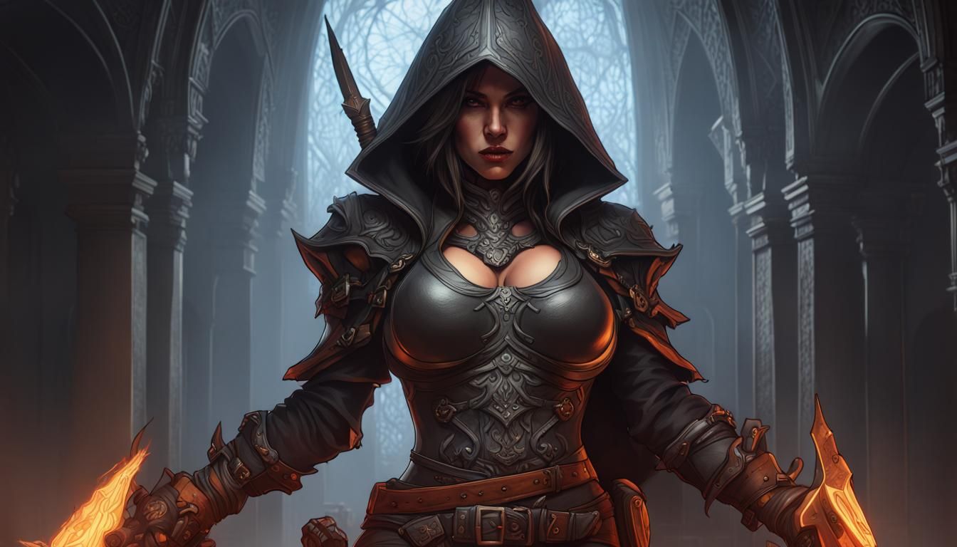 Female Rogue in Charcoal, Dark Fantasy Concept Art