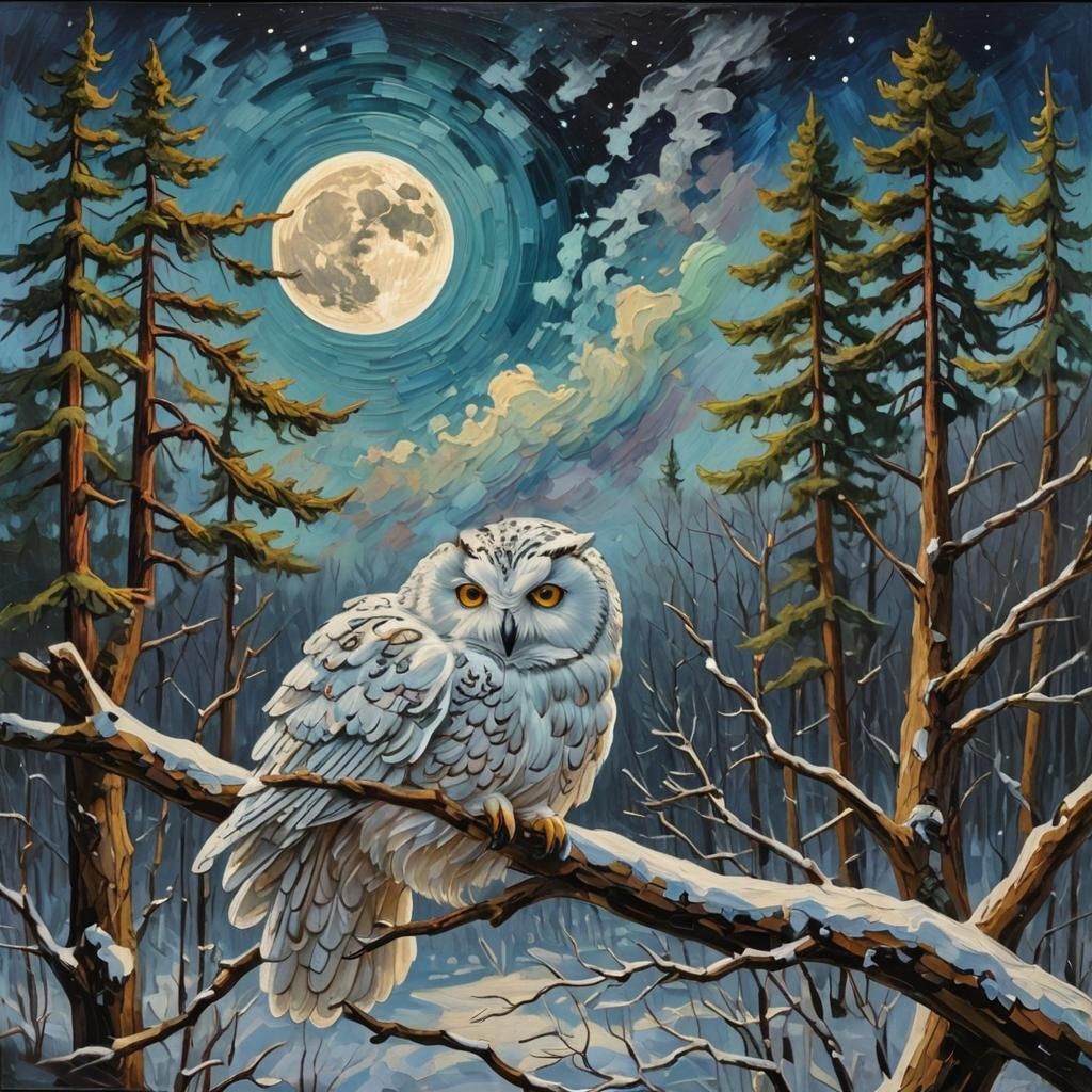 Haunted Moon Over Forest River: An Impasto Painting