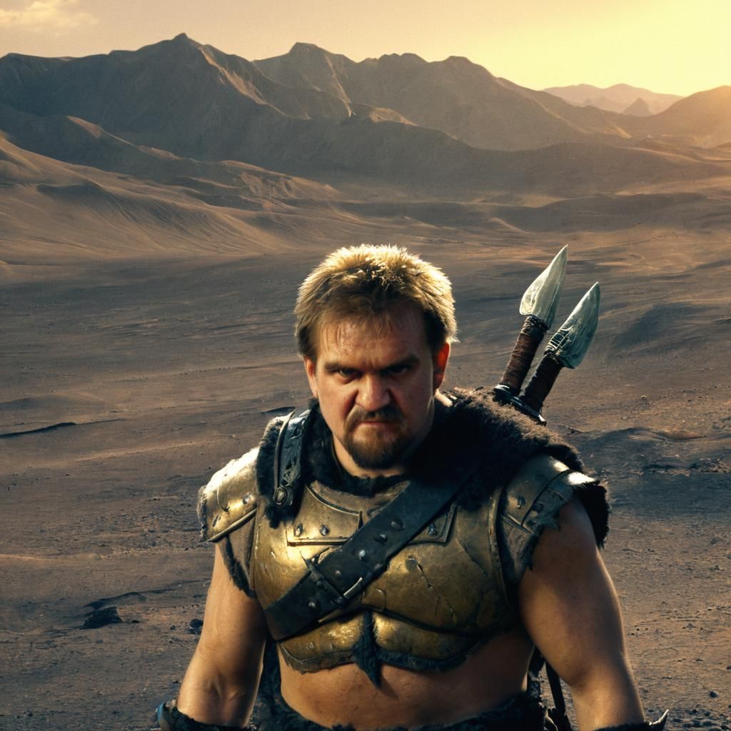 Barbarian Warrior in Desert Wasteland: Fantasy Art