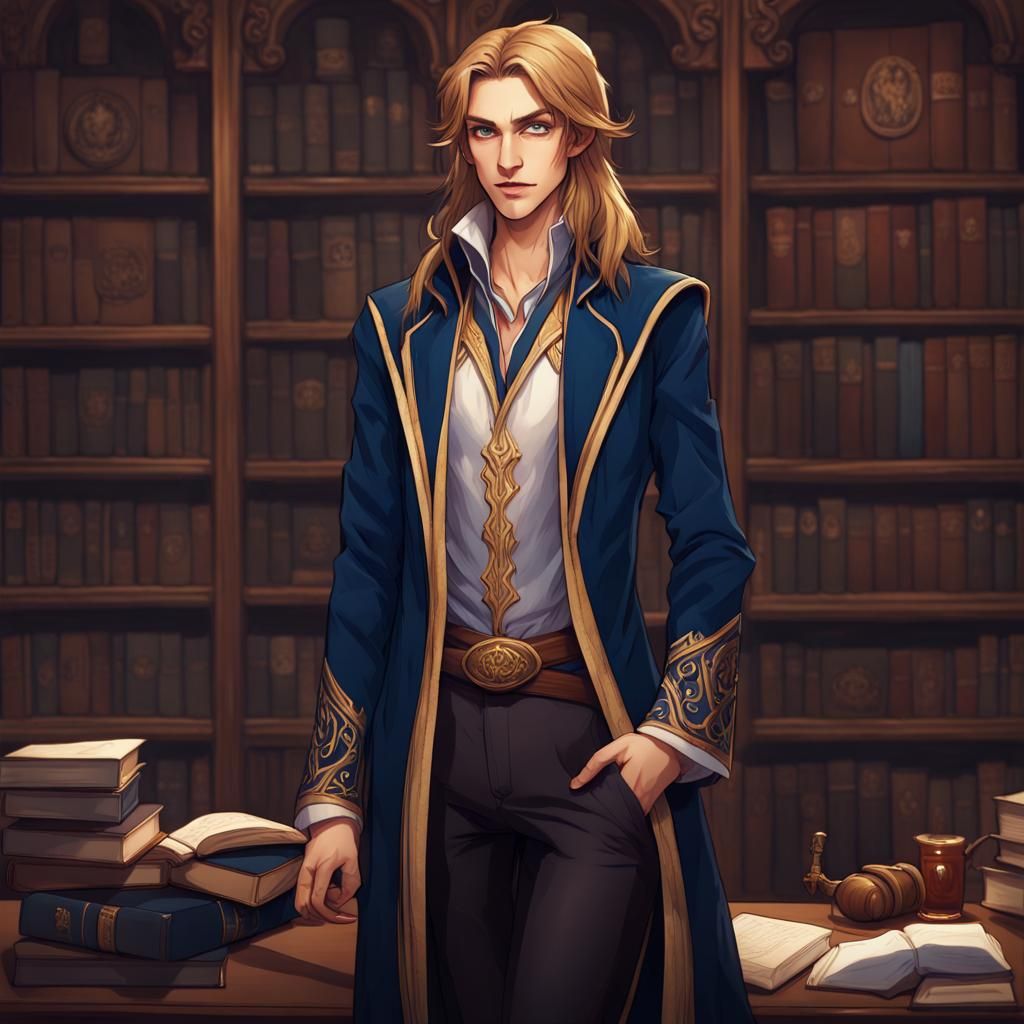 Androgynous High Elf Librarian Portrait in Dark Academia Sty...
