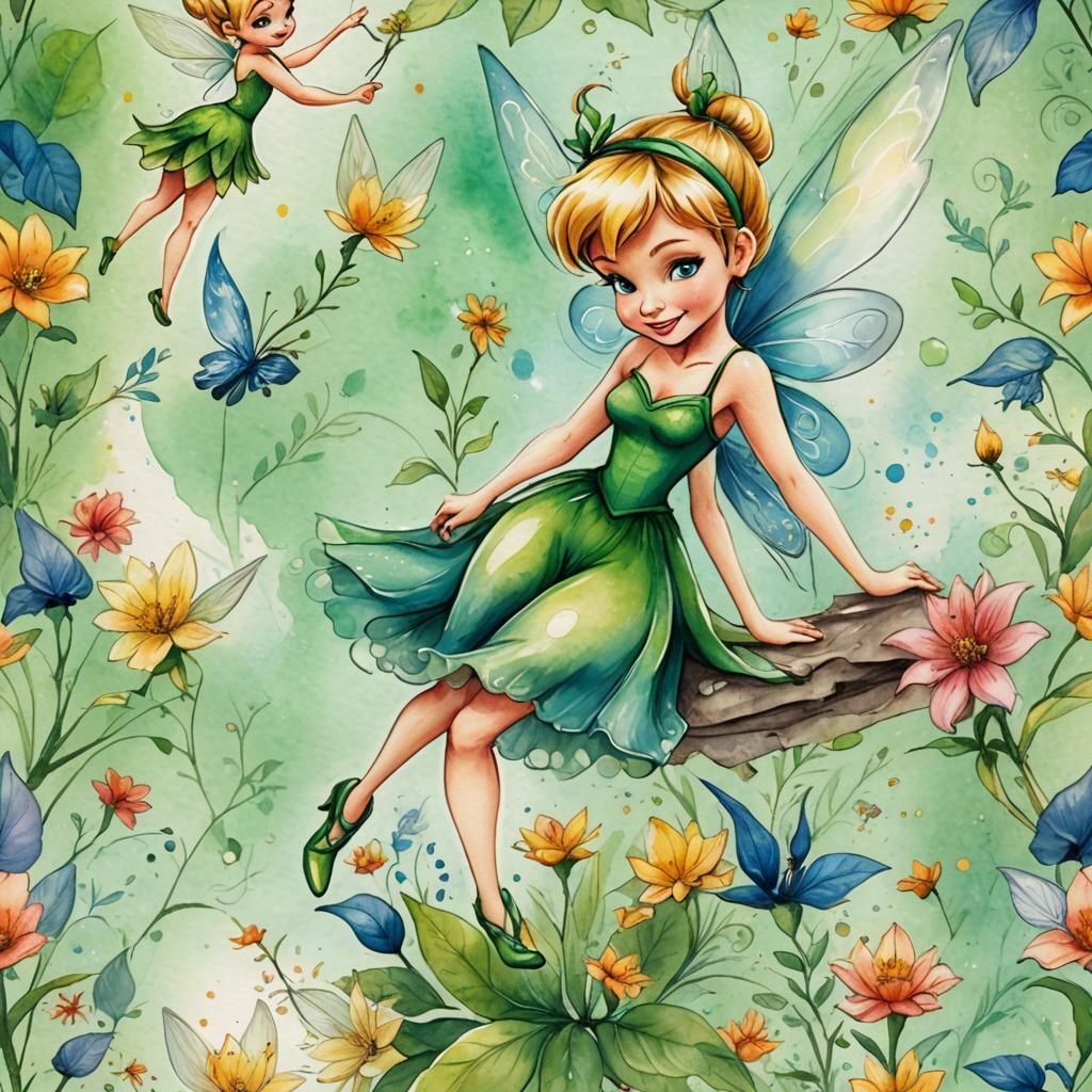 Tinkerbell in Watercolor and Pencil, Djeco Style