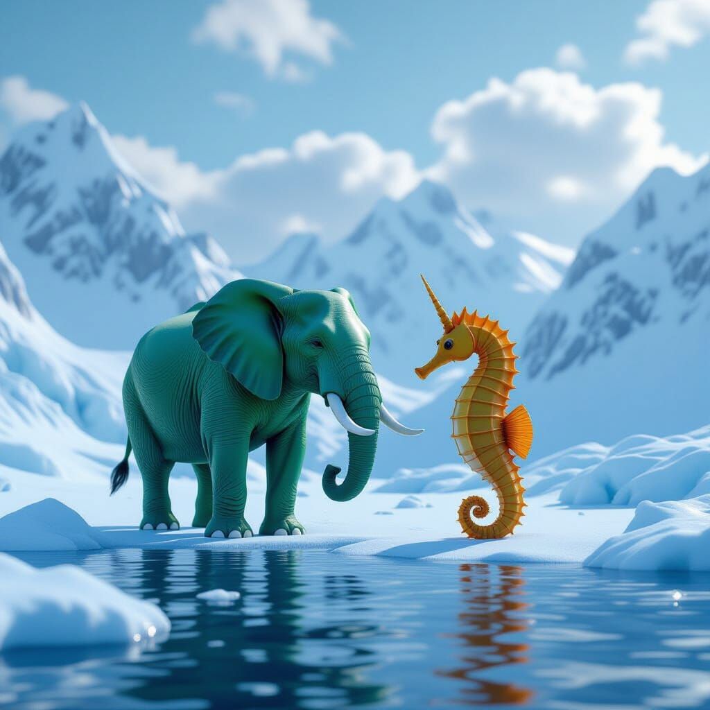 Green Elephant and Seahorse in Greenland, 3D Game Cinematic