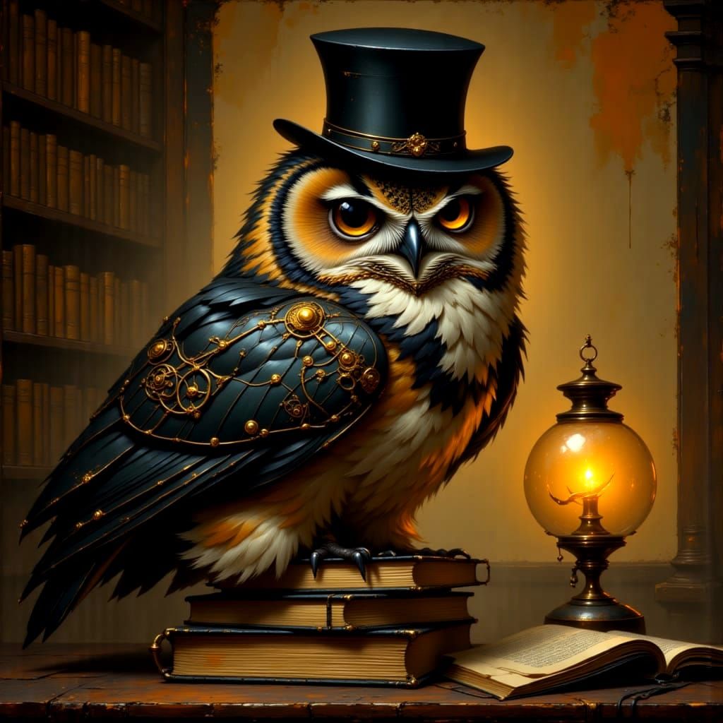 Dapper Owl in Painterly Style
