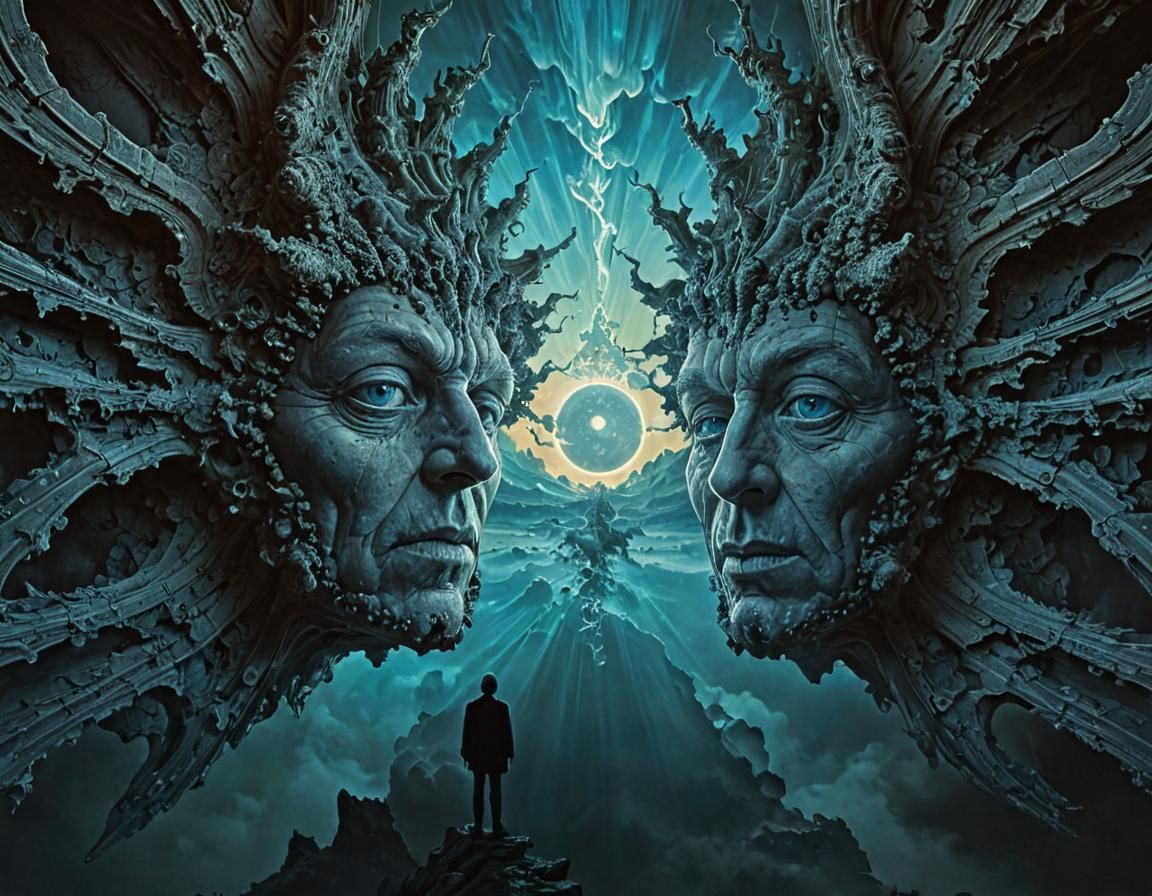 Apocalyptic Portrait in Psychedelic Mandelbulb Landscape