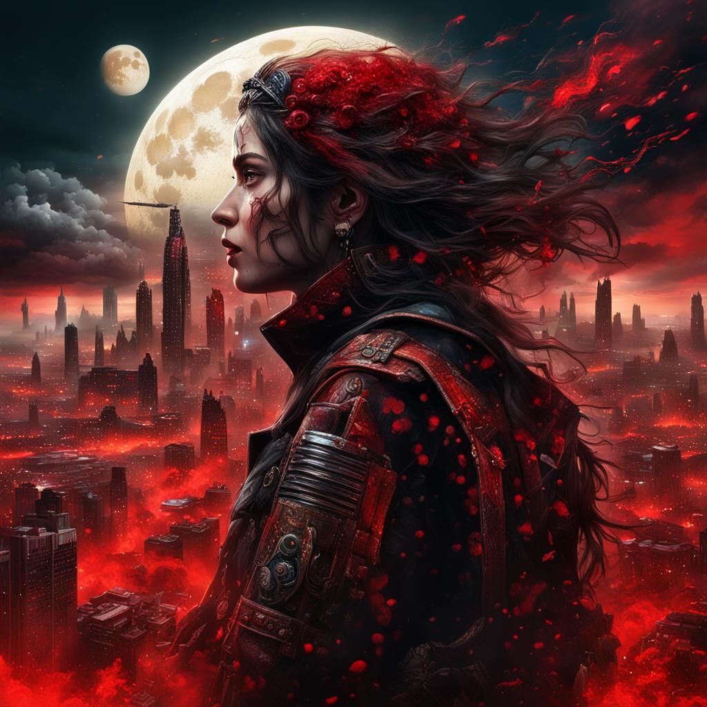 Hyperrealistic Cyborg in Post-Apocalyptic Cyberpunk City