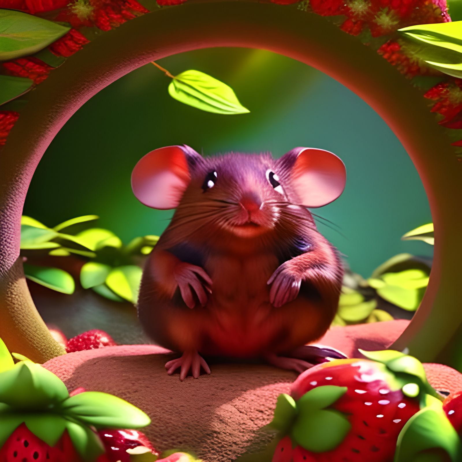 Cute Mouse in Strawberries: Photorealistic Art