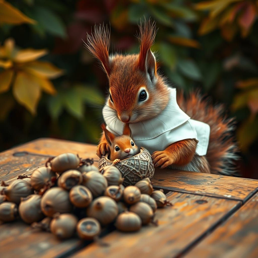 Whimsical Red Squirrel in Vintage Film Style