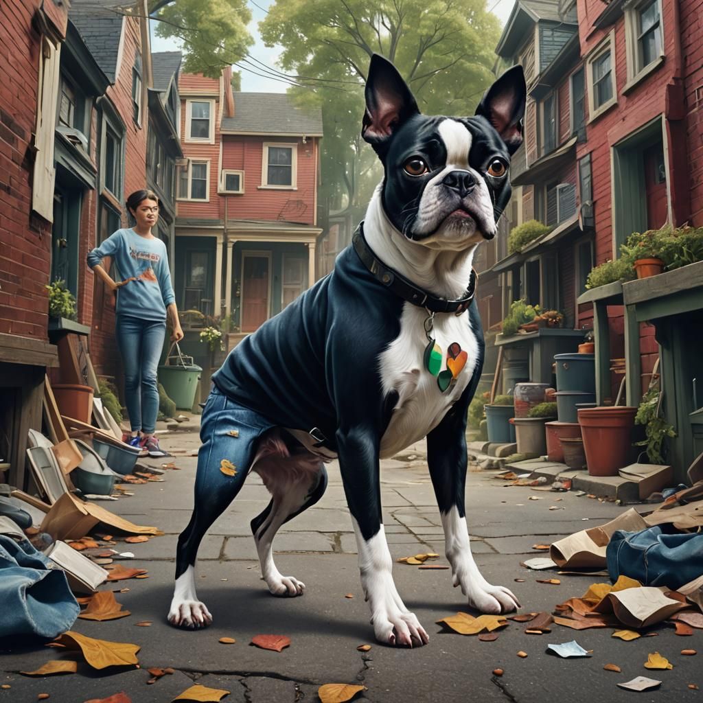 Boston Terrier Rex in Jeans: Fantasy Concept Art