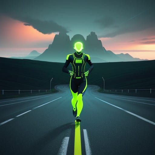 Runner Lost in an Endless Futuristic Horizon