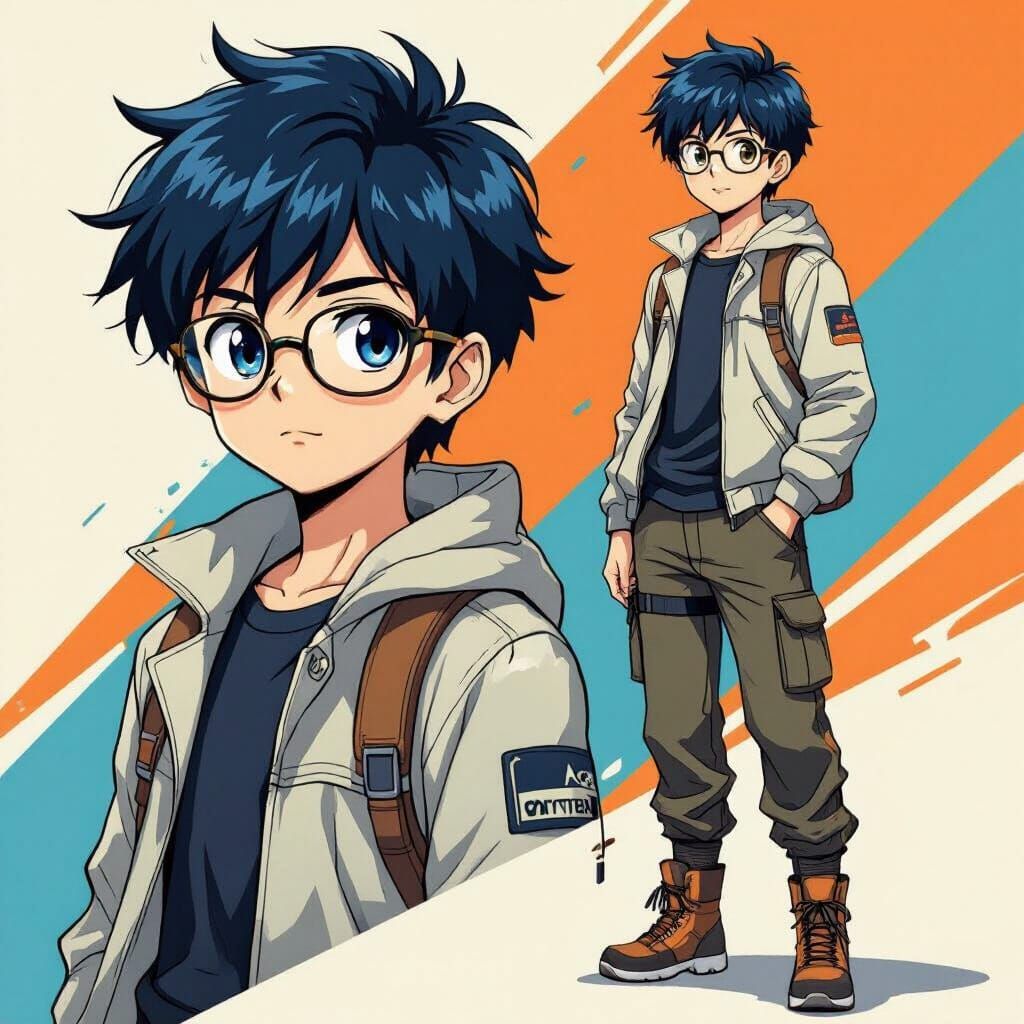 Anime Boy Portrait: Smart, Adventurous Youth in Manga Style