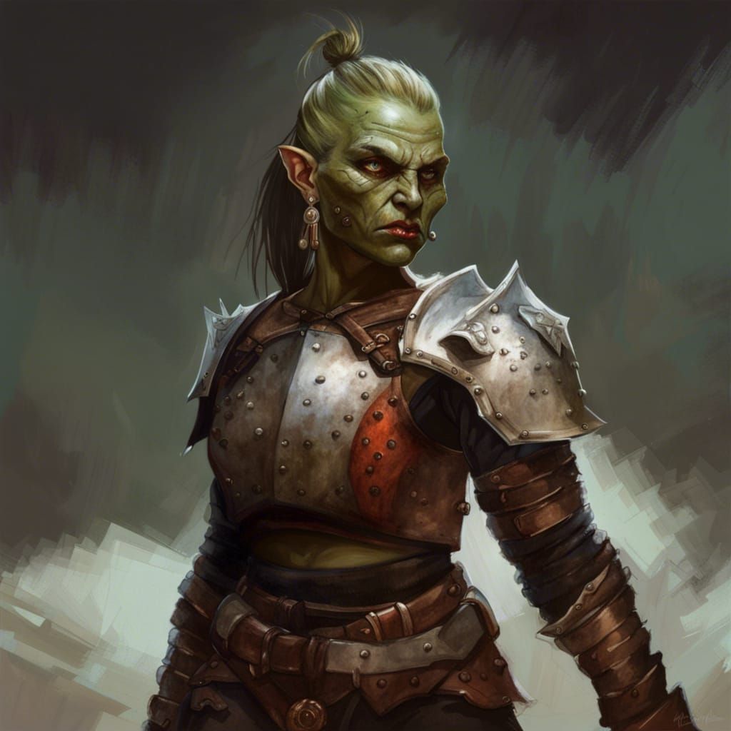 Sinister Half-Orc Fighter in Armor