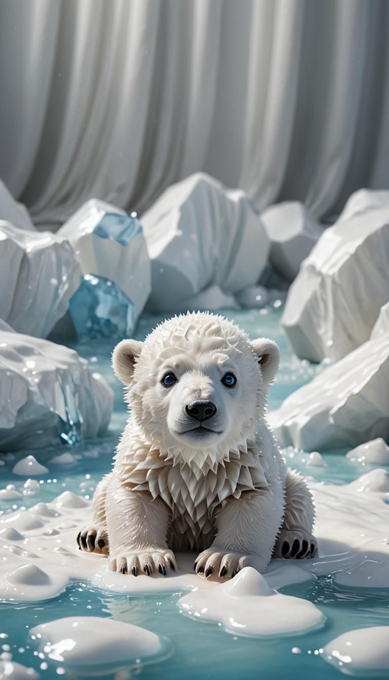 Adorable Baby Polar Bear with Big Blue Eyes