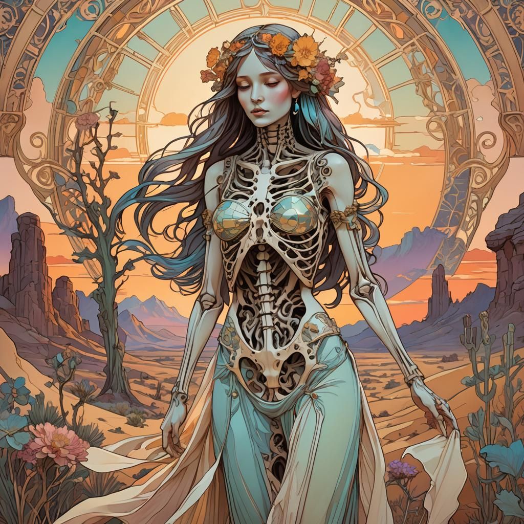 Art Nouveau Woman in Desert Landscape