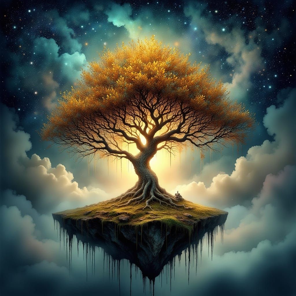 Tree of Hope Floating in Cosmic Expanse