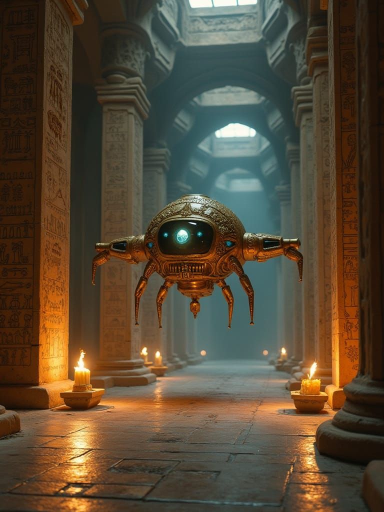 Golden Probe Droid in Ancient Egyptian Space Station