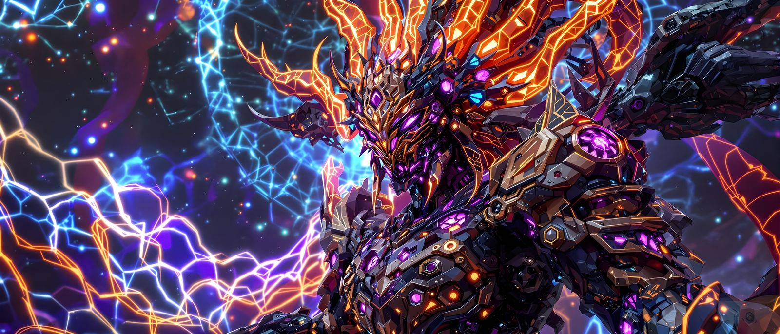 Mechanical Quetzalcoatl Deity in Cosmic Light