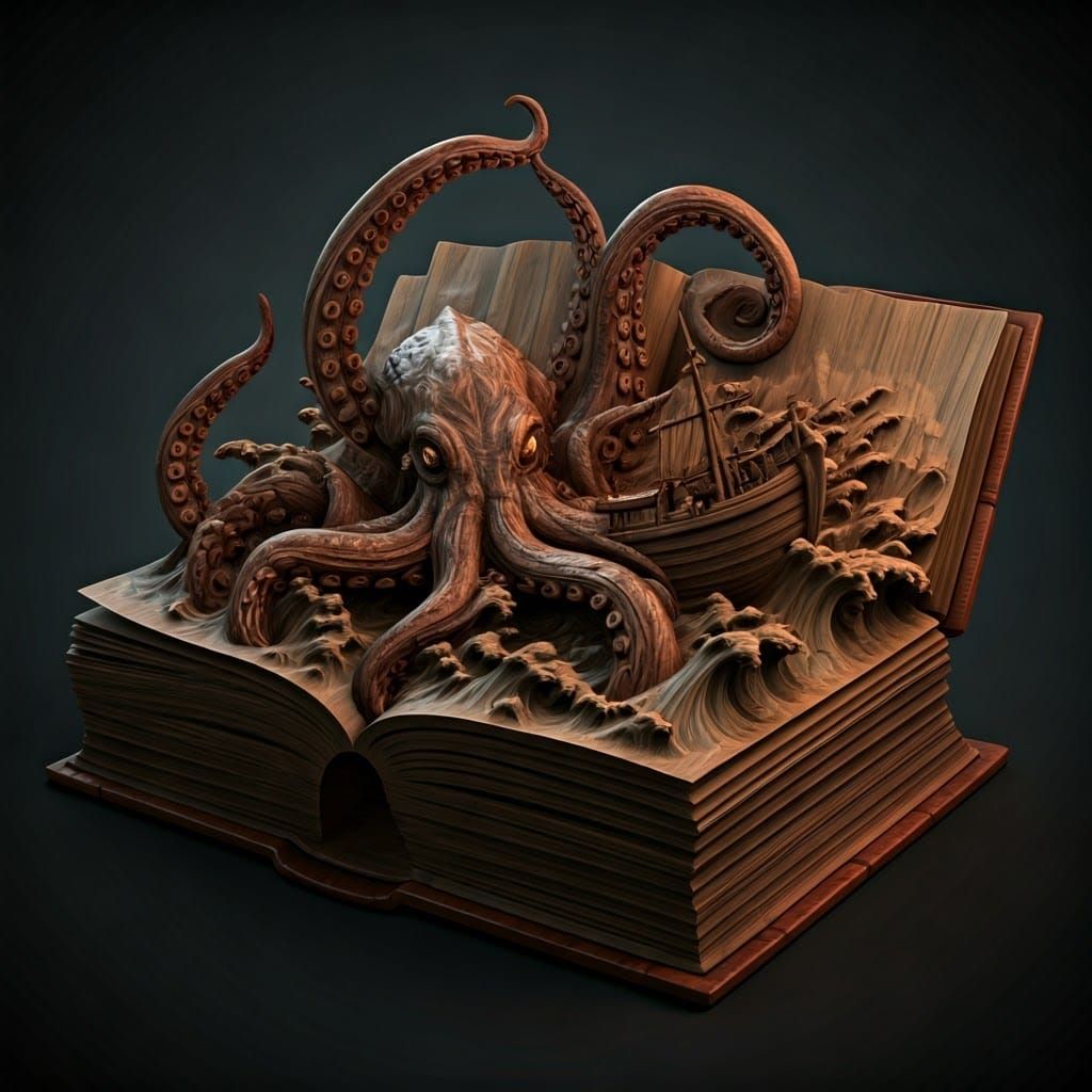 Storybook Kraken wood carving